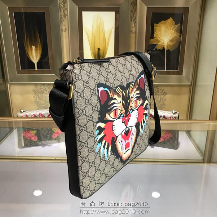 GUCCI 古馳男包 新款 473886 pvc刺繡 虎頭圖案 高級人造革 Gucci男士單肩斜挎包